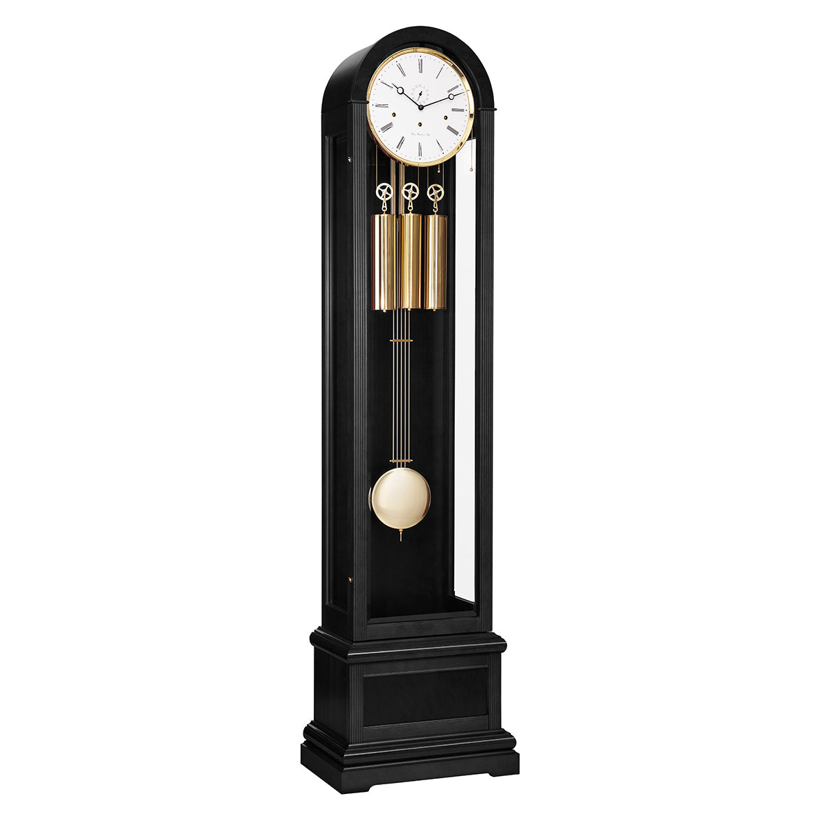 Hermle Charlotte grandfather clock in Black with brass weights