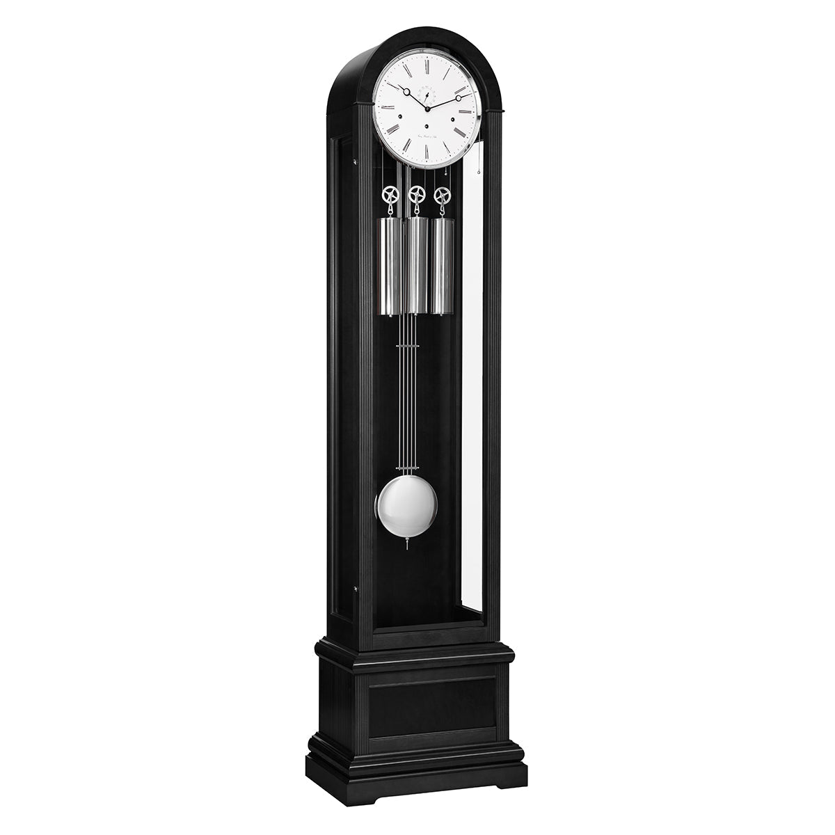 Hermle Charlotte grandfather clock in Black with nickel weights