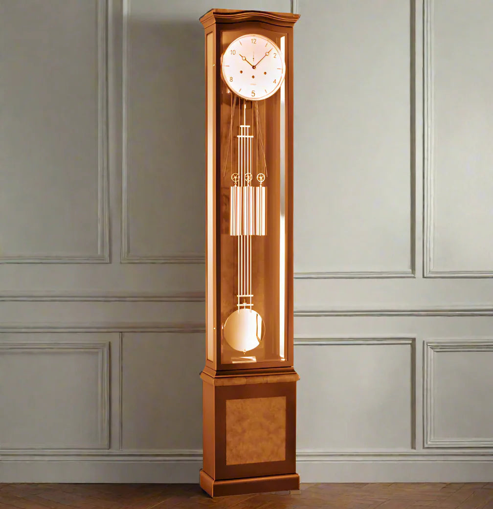 Kieninger BIG DATE Floor Clock, Natural Cherry, Burl Finish, Westminster Chime #01934101