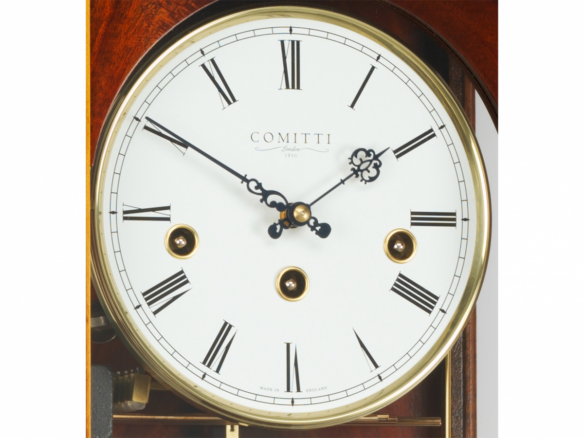 Comitti Oxford C3061CH mahogany wall clock dial detail