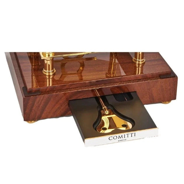 Comitti s5073g - Congreve Table Clock with 24-Carat Plated Movement and Mahogany Base