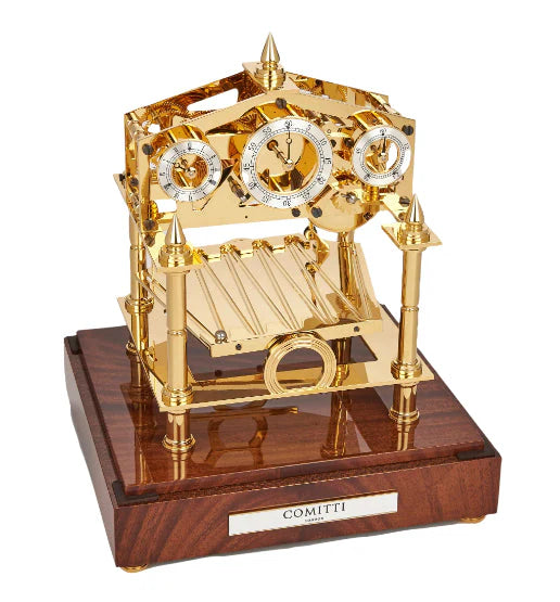 Comitti s5073g - Congreve Table Clock with 24-Carat Plated Movement and Mahogany Base