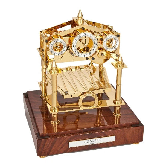 Comitti s5073g - Congreve Table Clock with 24-Carat Plated Movement and Mahogany Base
