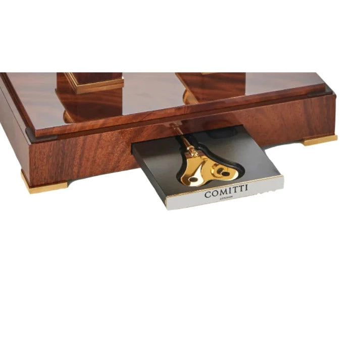 Comitti Navigator s5076g Table Clock, Gold Plated, Fusee Drive with Mahogany Base
