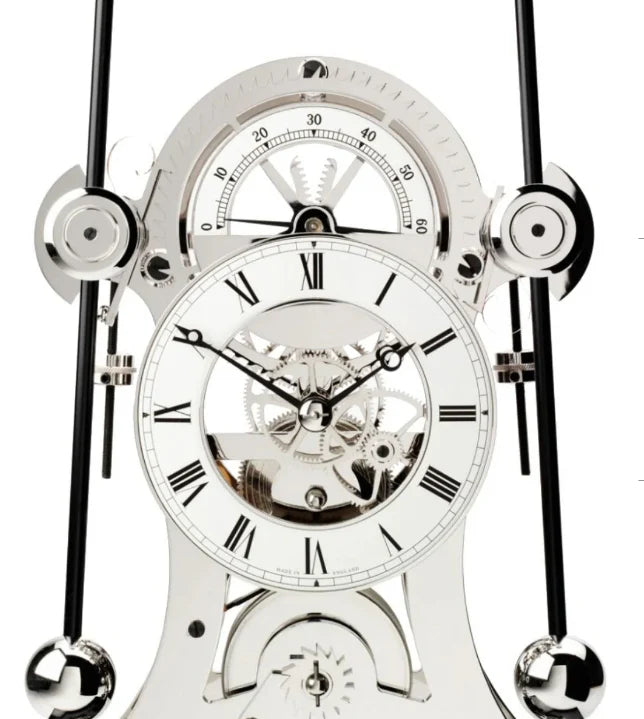 Comitti Navigator s5666s Table Clock, Rhodium Plated Fusee Mechanism with Piano High Gloss Carbon Fibre Base