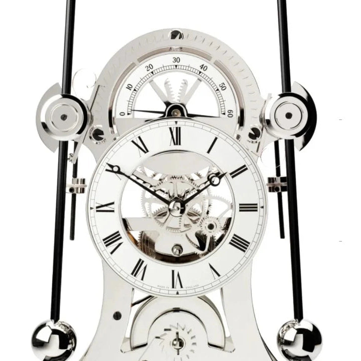 Comitti Navigator s5666s Table Clock, Rhodium Plated Fusee Mechanism with Piano High Gloss Carbon Fibre Base