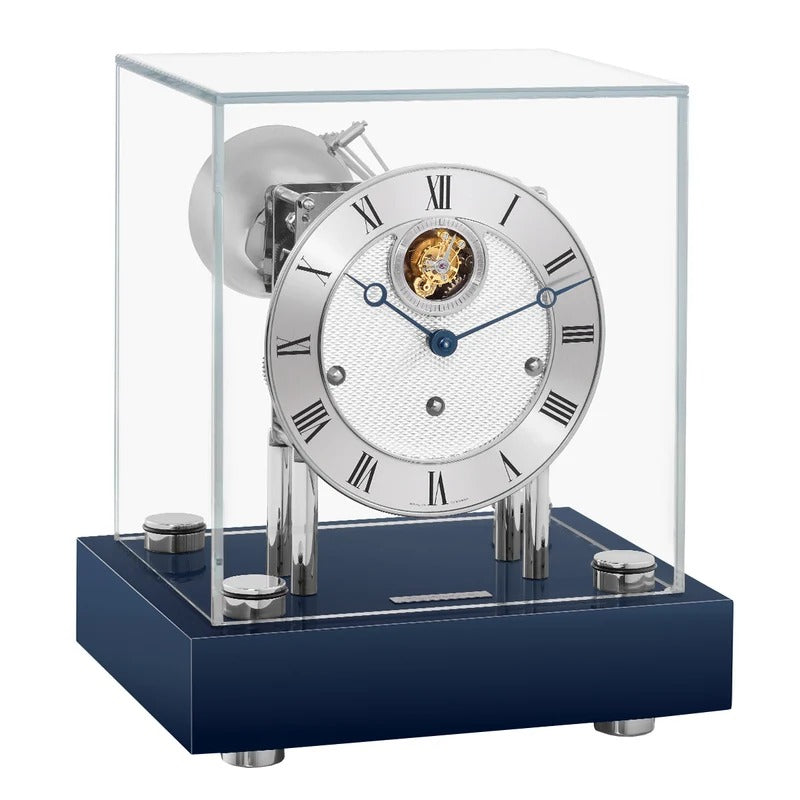 Hermle Hampton mechanical desk clock in blue and nickel