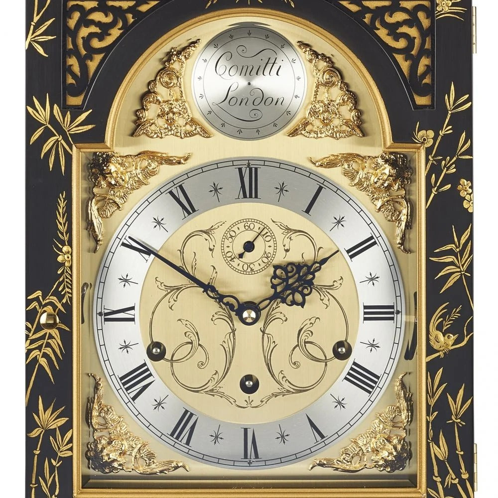 Comitti The Queen Anne in Chinoiserie (Tiger Artwork), Triple chime 9 bell Table Clock C4620TCH-B