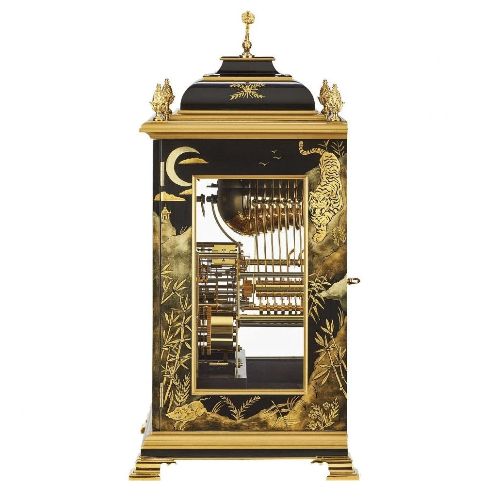 Comitti The Queen Anne in Chinoiserie (Tiger Artwork), Triple chime 9 bell Table Clock C4620TCH-B