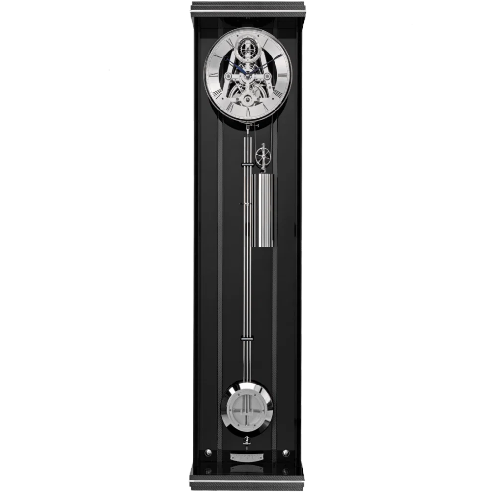 Comitti of London, THE ROYAL GREENWICH Regulator Wall CLock in Black Lacquer and Carbon Fibre, s3603s