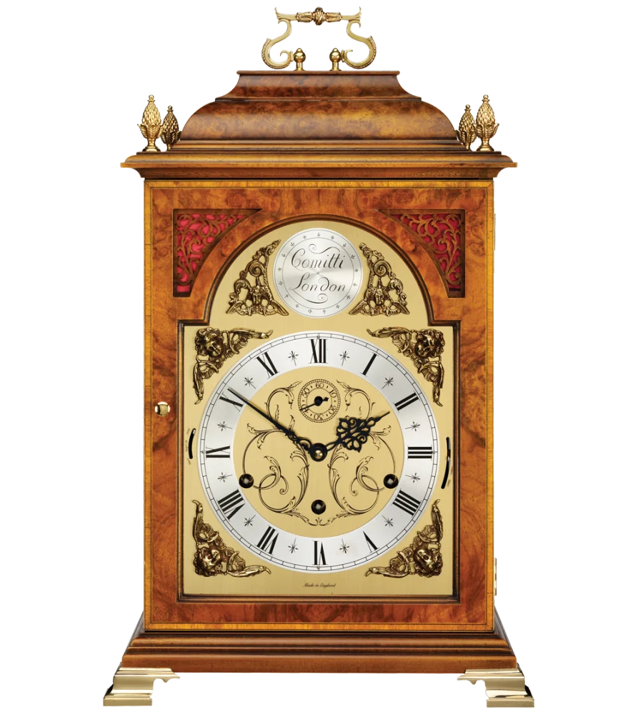 Comitti The Queen Anne - Triple chime 9 bell Table Clock, Burr Walnut, C4112TCH