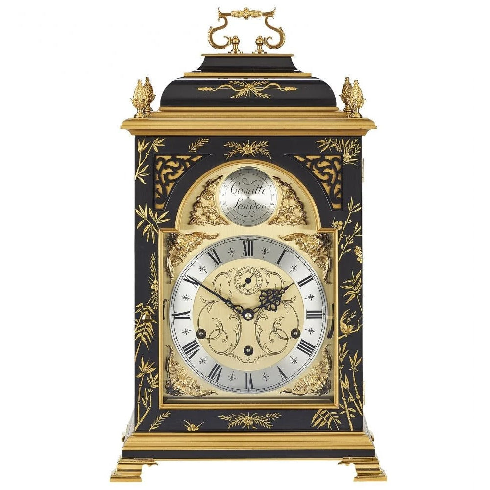 Comitti The Queen Anne in Chinoiserie (Tiger Artwork), Triple chime 9 bell Table Clock C4620TCH-B