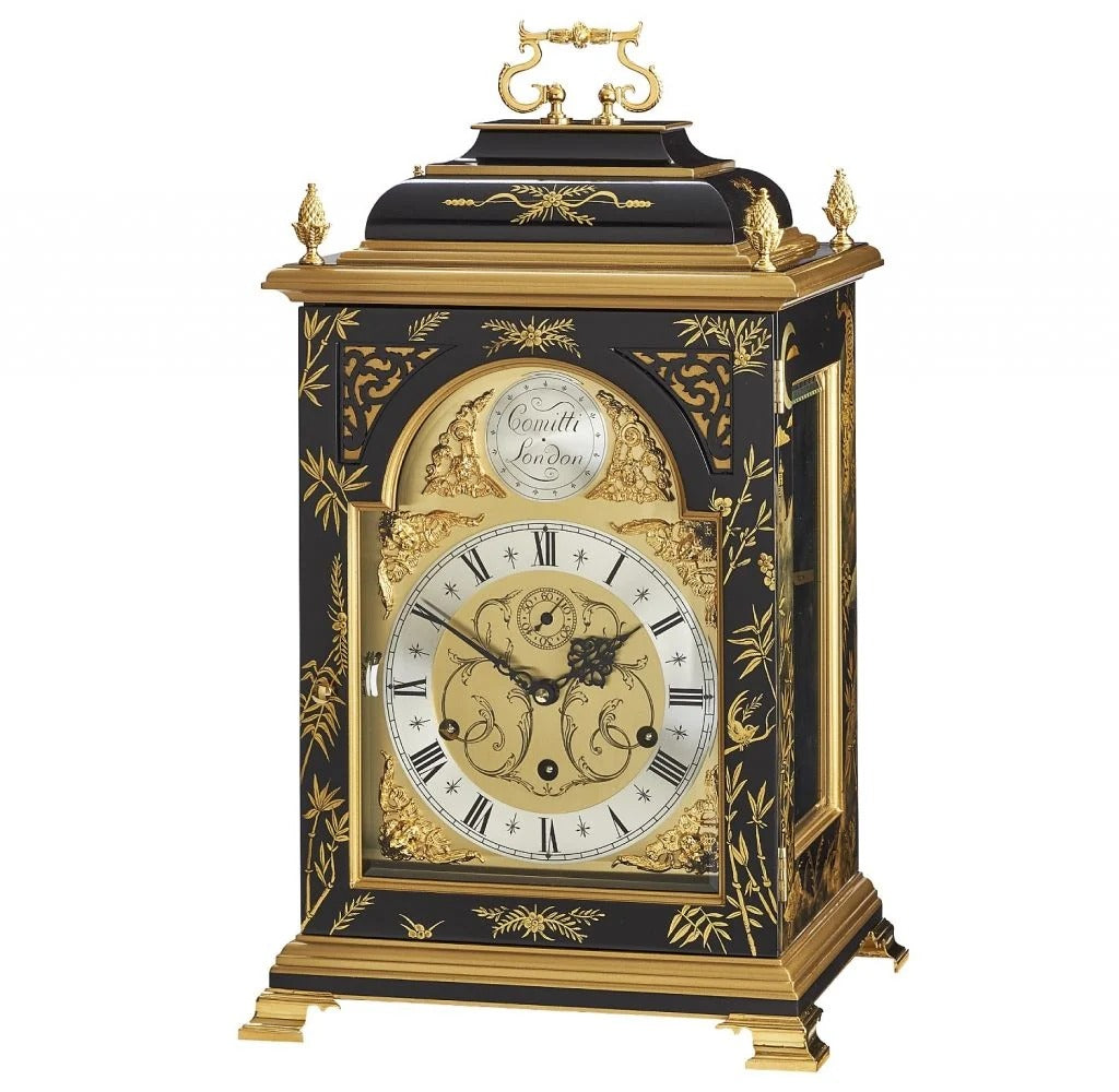 Comitti The Queen Anne in Chinoiserie (Tiger Artwork), Triple chime 9 bell Table Clock C4620TCH-B