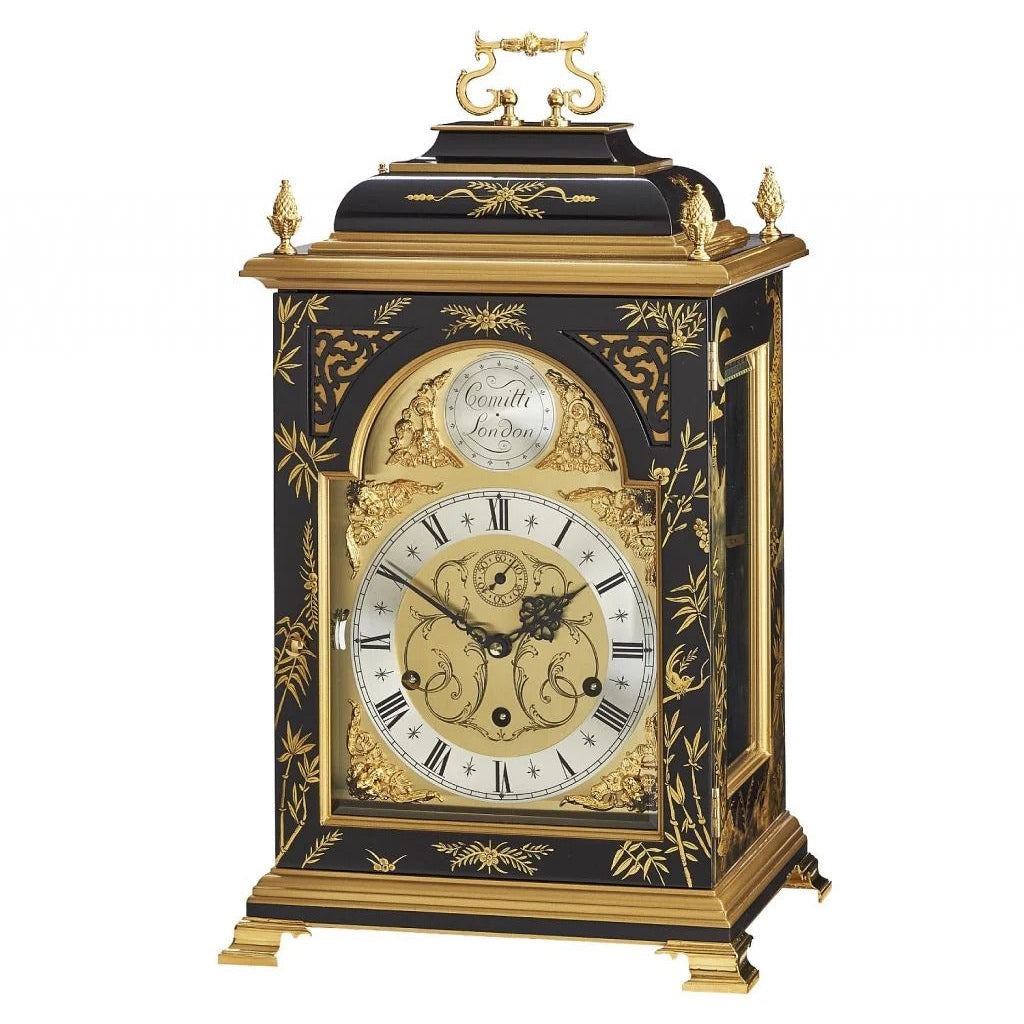Comitti The Queen Anne in Chinoiserie (Tiger Artwork), Triple chime 9 bell Table Clock C4620TCH-B