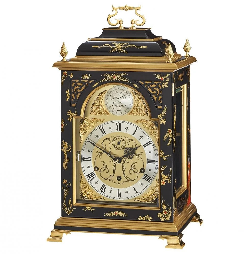 Comitti The Queen Anne in Chinoiserie (Geisha Artwork), Triple chime 9 bell Table Clock C4623TCH-B