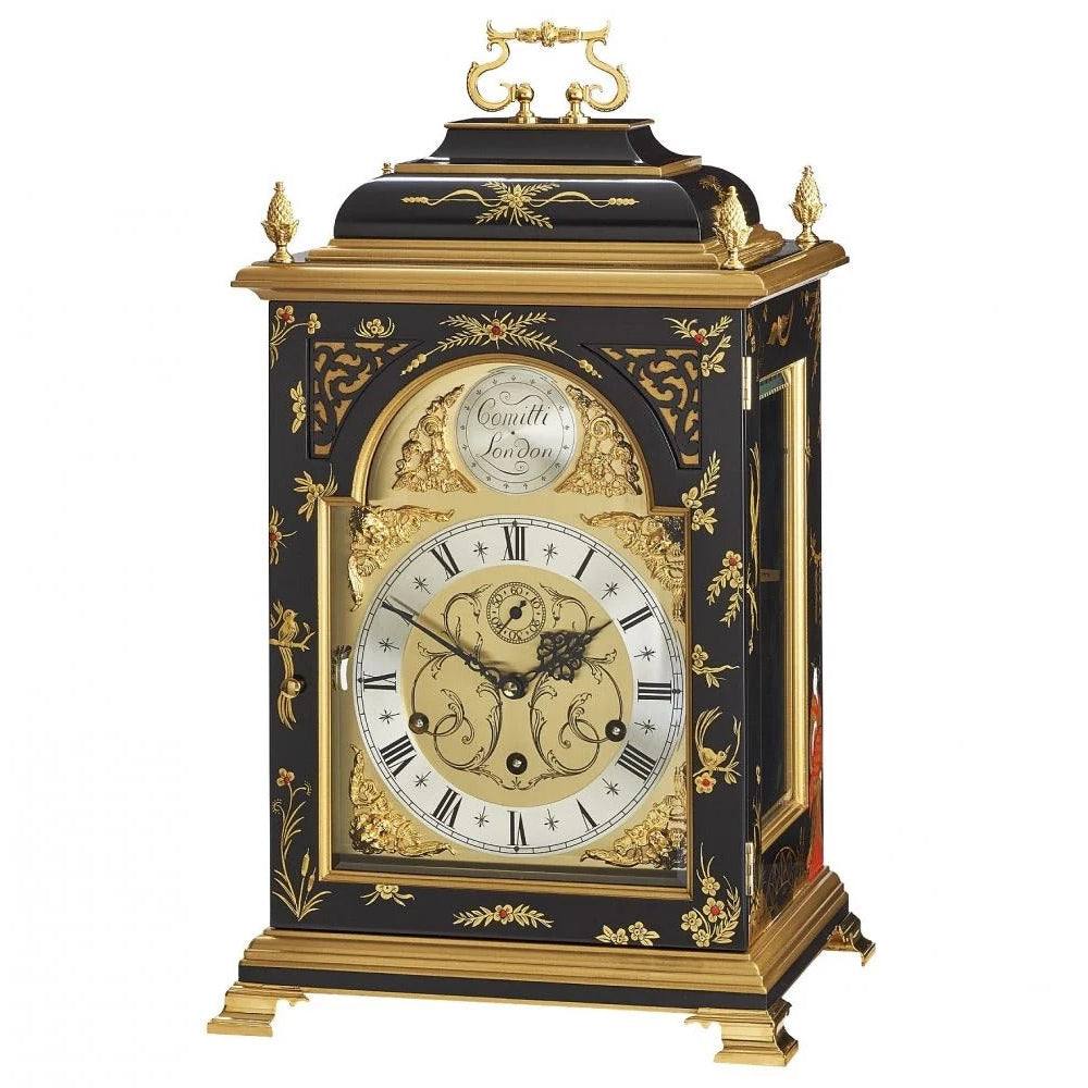 Comitti The Queen Anne in Chinoiserie (Geisha Artwork), Triple chime 9 bell Table Clock C4623TCH-B