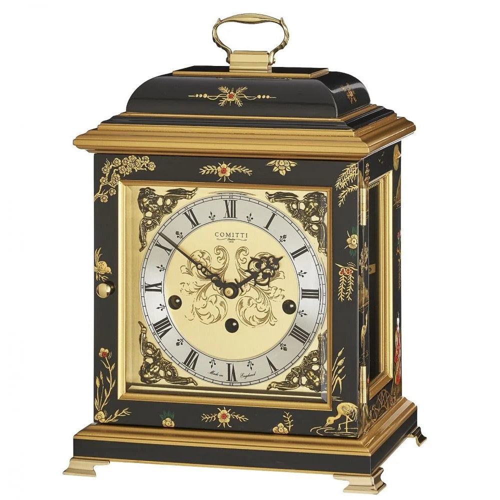 Comitti The Georgian Basket Top in Chinoiserie (Geisha Artwork), Triple Chime Table Clock C4613TCH-B