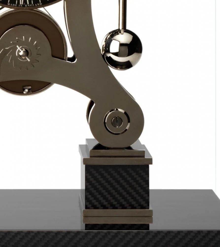 Comitti Navigator S5666B Table Clock, Limited Edition, Black Rhodium Plated, Gloss Carbon Fibre Base.