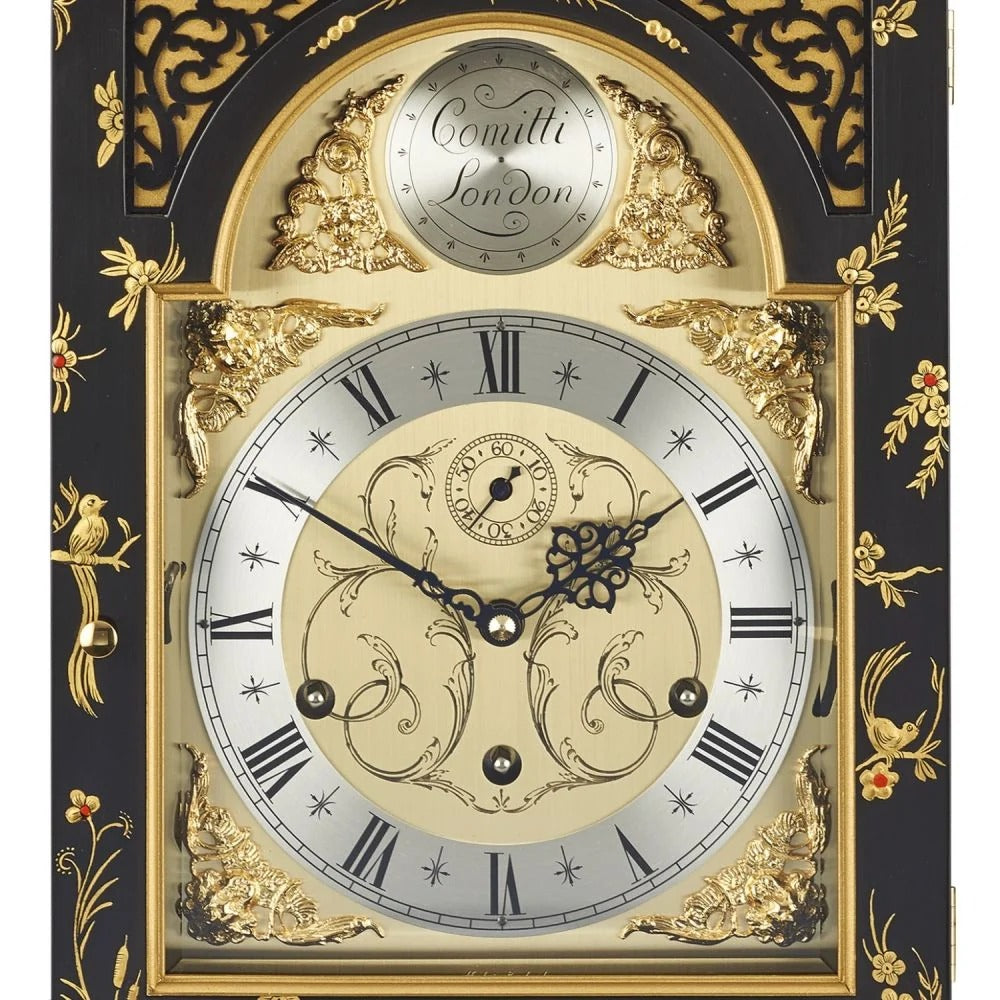 Comitti The Queen Anne in Chinoiserie (Geisha Artwork), Triple chime 9 bell Table Clock C4623TCH-B
