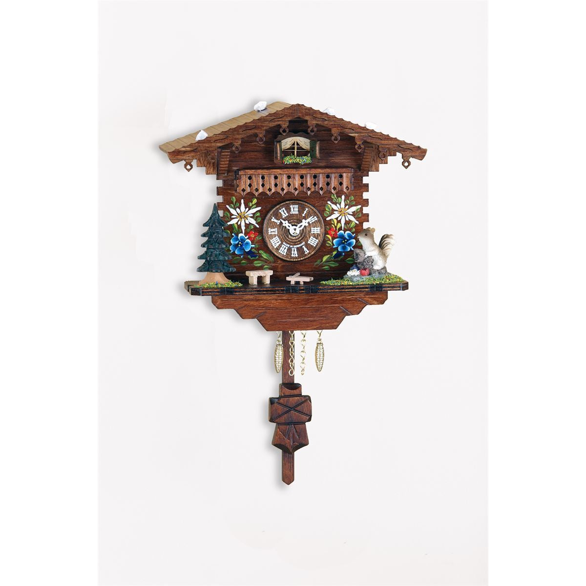 Hermle EDELWEISS Hand Painted Quartz Cuckoo Clock with Squirrel, Model 71000
