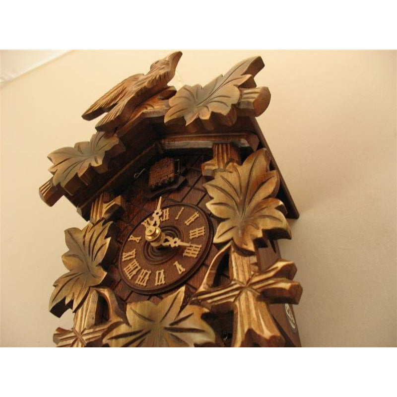 Rombach & Haas (Romba) BIRD AND LEAVES FOREST FINISH Model 1203 1-Day Black Forest Cuckoo Clock with Half and Full Hour Call, Lighter Linden Wood