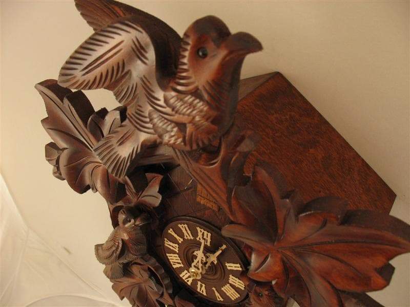 Cuckoo Clock - Rombach & Haas (Romba) BIRD AND LEAVES Model 8240 8-Day Black Forest Cuckoo Clock, Beautifully Carved