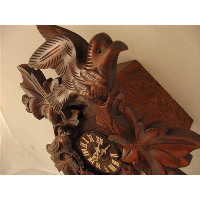 Rombach & Haas (Romba) BIRD AND LEAVES Model 8240 8-Day Black Forest Cuckoo Clock, Beautifully Carved