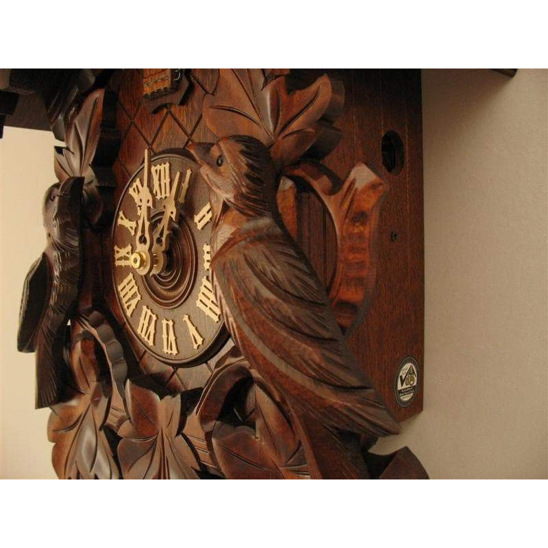 Rombach & Haas (Romba) BIRD AND LEAVES Model 8240 8-Day Black Forest Cuckoo Clock, Beautifully Carved