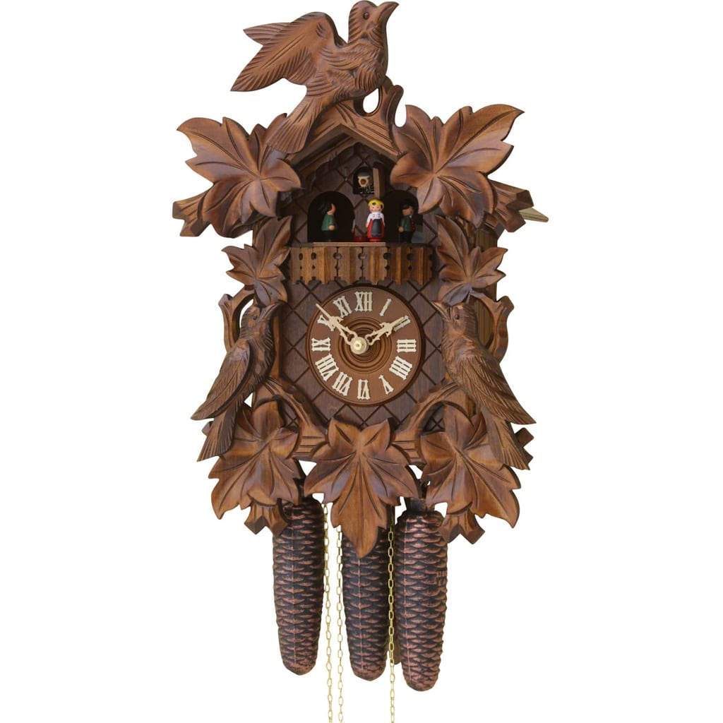Cuckoo Clock - Rombach & Haas (Romba) BIRD AND LEAVES Model 8343 8-Day Black Forest Cuckoo Clock With Animated Dancers And Music Box
