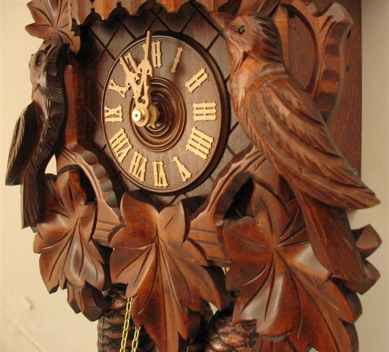 Cuckoo Clock - Rombach & Haas (Romba) BIRD AND LEAVES Model 8343 8-Day Black Forest Cuckoo Clock With Animated Dancers And Music Box