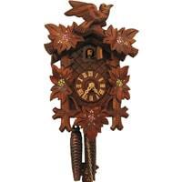 Cuckoo Clock - Rombach & Haas (Romba) BIRD, LEAVES AND  PAINTED FLOWERS Model 1202P 1-Day Black Forest Cuckoo Clock With Half And Full Hour Call In Linden Wood
