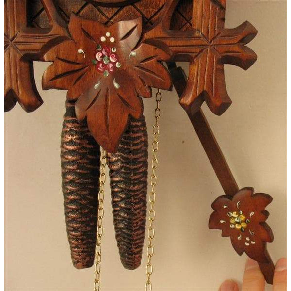 Rombach & Haas (Romba) BIRD, LEAVES AND PAINTED FLOWERS Model 1202P 1-Day Black Forest Cuckoo Clock with Half and Full Hour Call in Linden Wood