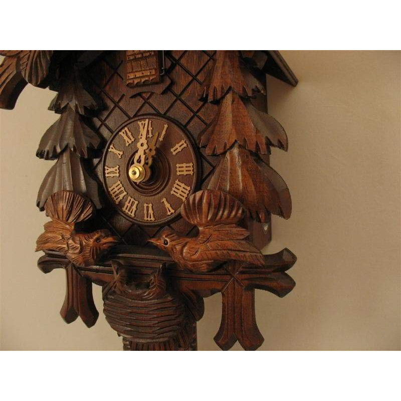 Rombach & Haas (Romba) FEEDING BIRDS Model 1207 1-Day Black Forest Cuckoo Clock with Half and Full Hour Call, Linden Wood