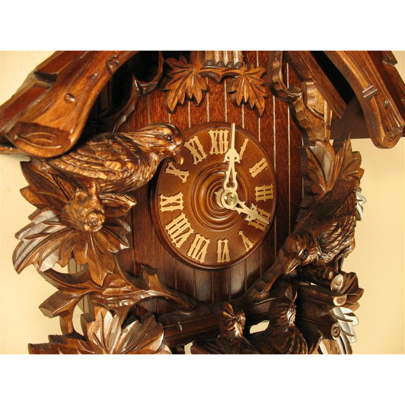 Rombach & Haas (Romba) FEEDING BIRDS Model 8207 8-Day Black Forest Cuckoo Clock with Half and Full Hour Call and Detailed Carvings