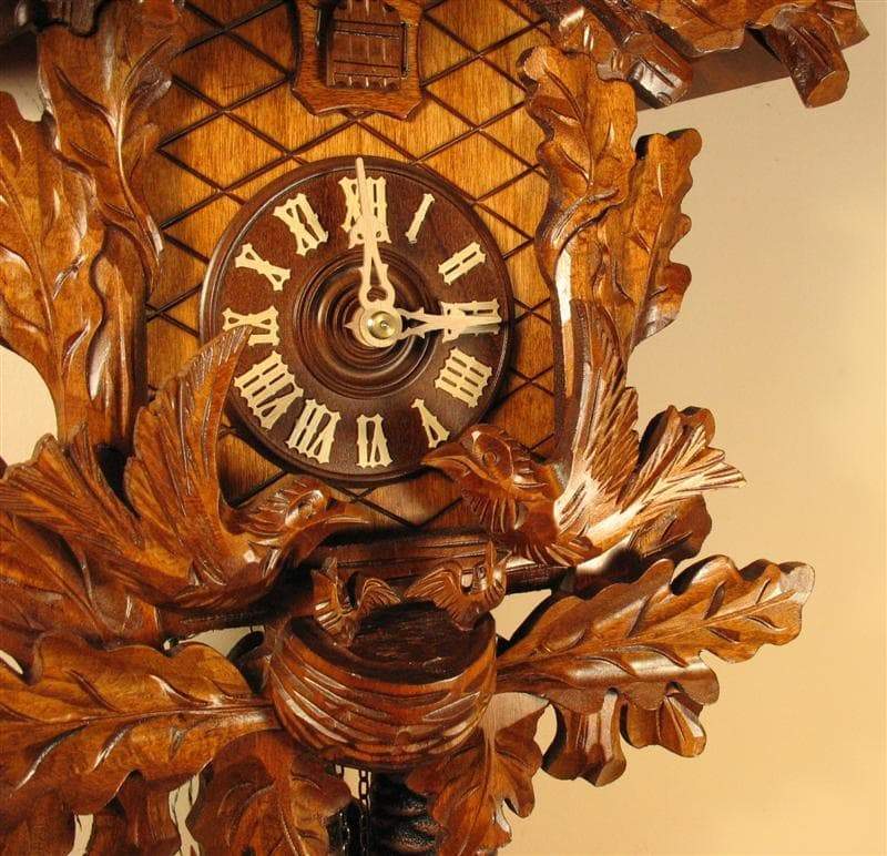 Cuckoo Clock - Rombach & Haas (Romba) FEEDING BIRDS Model 8244 8-Day Black Forest Cuckoo Clock With Music Box And Half And Full Hour Call