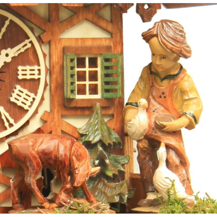 Rombach & Haas (Romba) FEEDING DEER Model 1385B 1-Day Black Forest Cuckoo Clock, Carved, Painted, Intricate and Charming