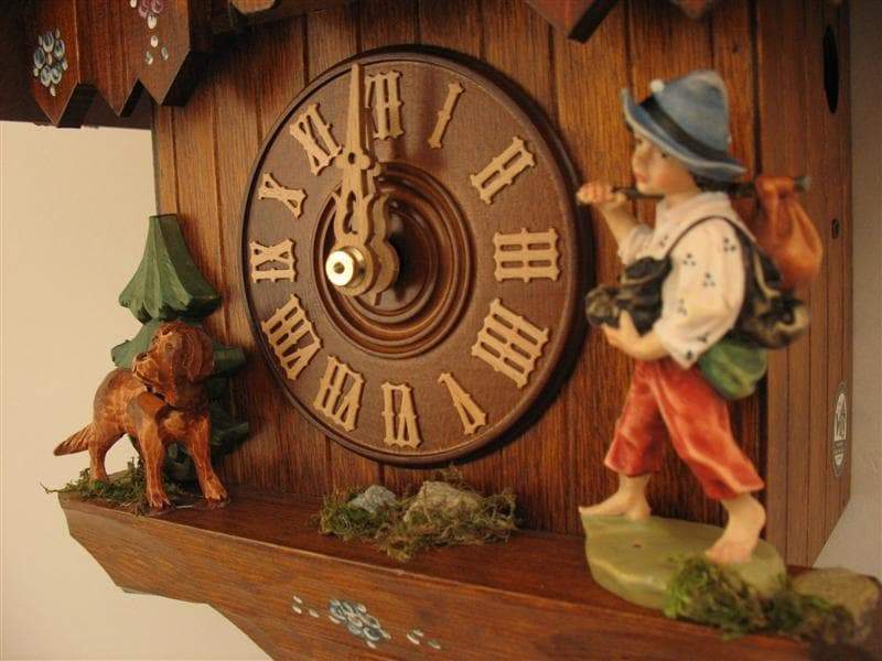 Cuckoo Clock - Rombach & Haas (Romba) HAPPY WANDERER Model 8205 8-Day Black Forest Cuckoo Clock, Beautifully Carved And Painted, Chalet Style