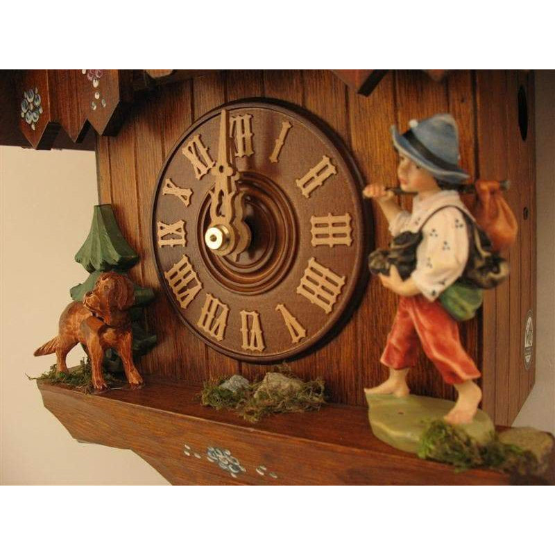 Rombach & Haas (Romba) HAPPY WANDERER Model 8205 8-Day Black Forest Cuckoo Clock, Beautifully Carved and Painted, Chalet Style