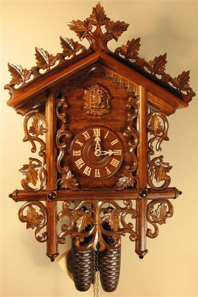 Cuckoo Clock - Rombach & Haas (Romba) LEAVES AND VINES BAHNHÅUSLE Black Forest Cuckoo Clock, Intricate Carvings, 8-Day Movement