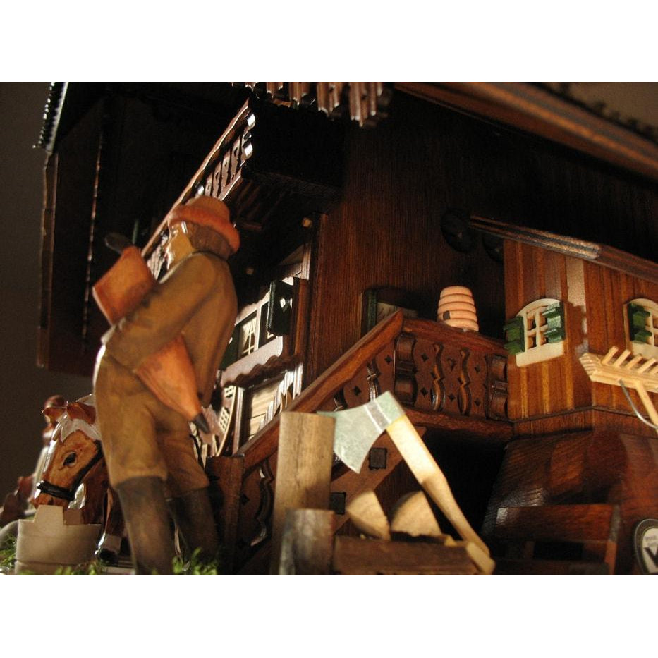 Rombach & Haas (Romba) Model 8393 FARMER COUPLE 8-Day Black Forest Cuckoo Clock with Intricately Carved Animated Figures, Chalet Style
