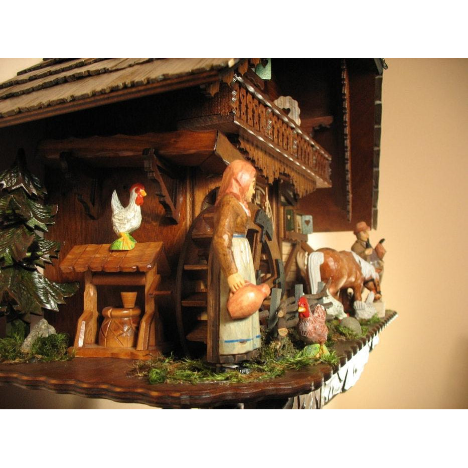 Rombach & Haas (Romba) Model 8393 FARMER COUPLE 8-Day Black Forest Cuckoo Clock with Intricately Carved Animated Figures, Chalet Style