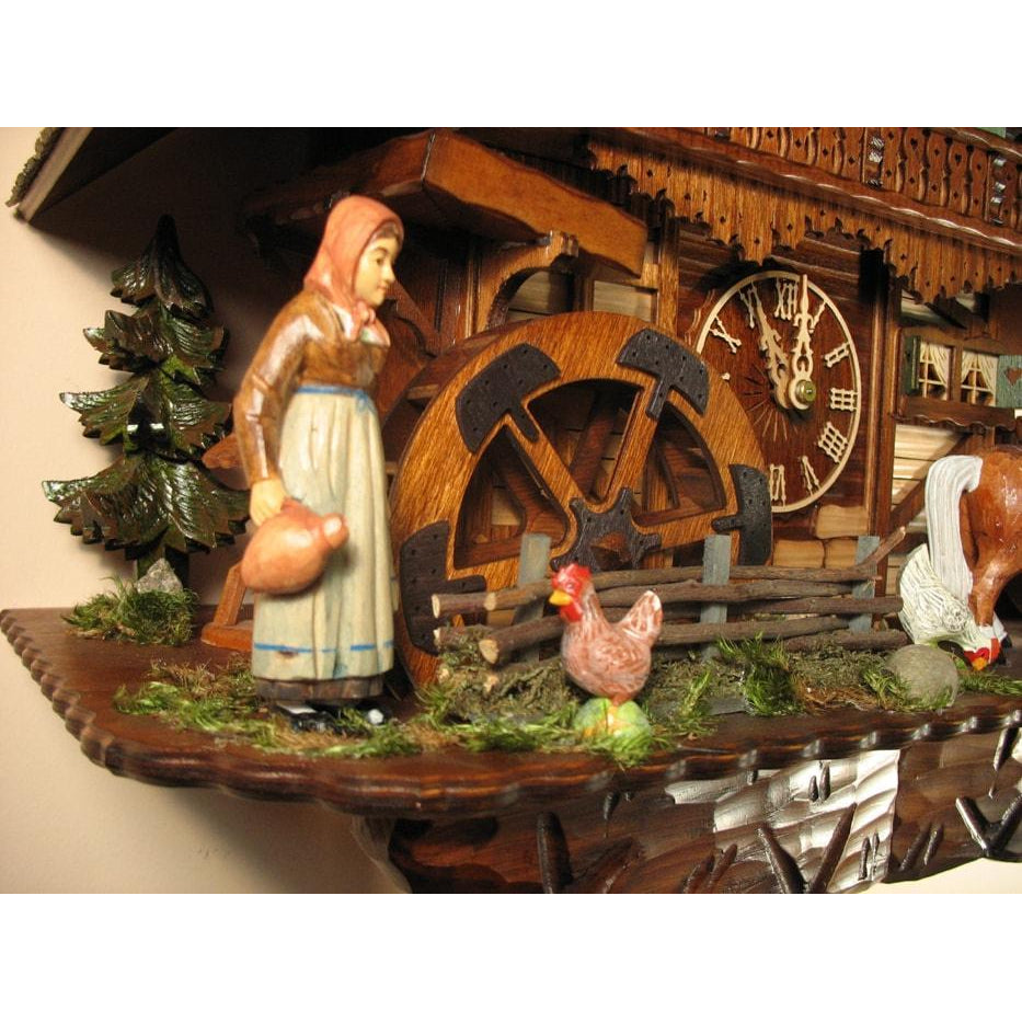 Rombach & Haas (Romba) Model 8393 FARMER COUPLE 8-Day Black Forest Cuckoo Clock with Intricately Carved Animated Figures, Chalet Style