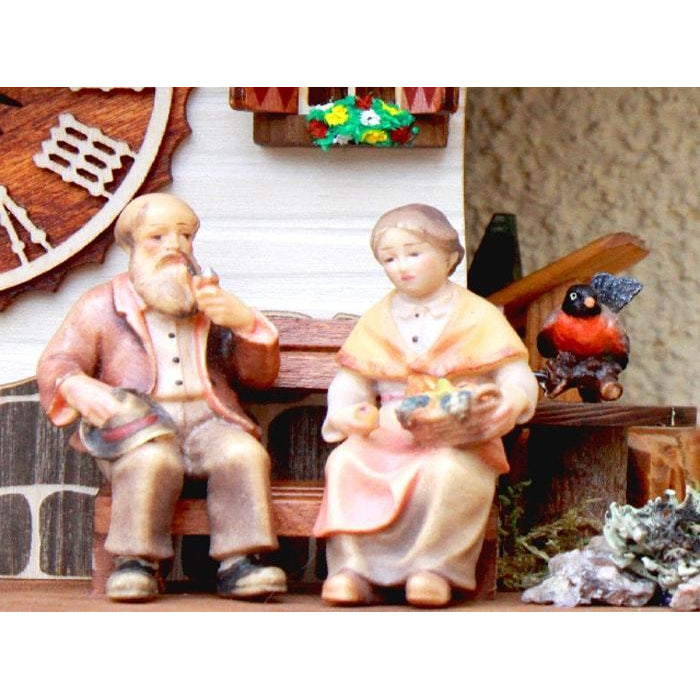 Rombach & Haas (Romba) OMA OPA Model 1312 Black Forest Cuckoo Clock, 1-Day, Exquisitely Carved with Elderly Couple and Animated Figures