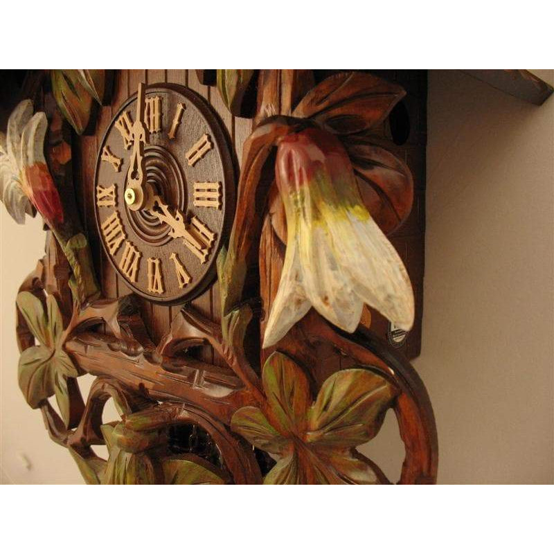 Rombach & Haas (Romba) SWORD LILIES Model 8243 8-Day Black Forest Cuckoo Clock, Hand Carved and Painted