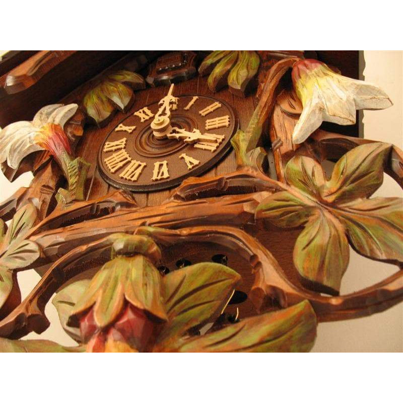 Rombach & Haas (Romba) SWORD LILIES Model 8243 8-Day Black Forest Cuckoo Clock, Hand Carved and Painted