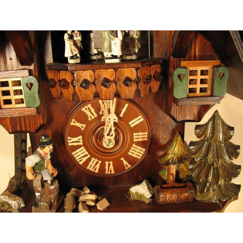 Rombach & Haas (Romba) WOODCHOPPER Model 8362, 8-Day Black Forest Cuckoo Clock, Chalet Style with Music Box and Dancers