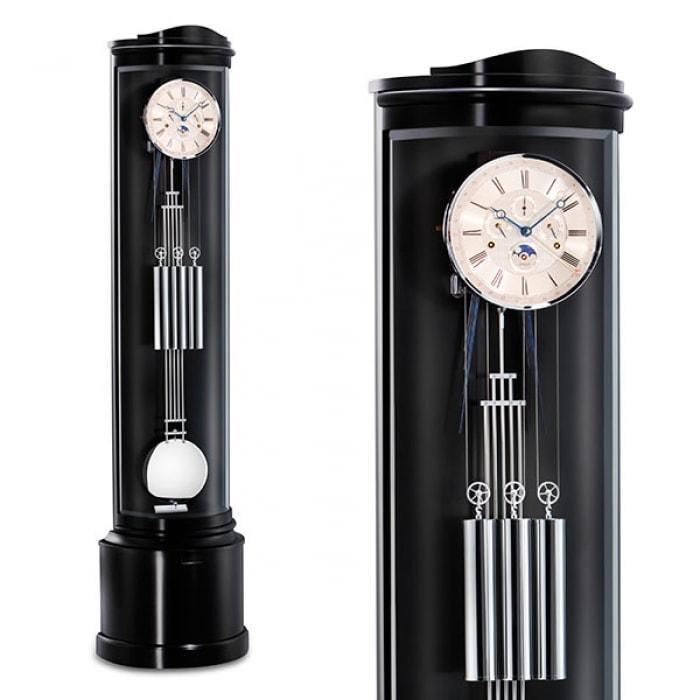 Floor Clock / Grandfather Clock - Kieninger 0111-96-03 Curved Glass Floor Clock In Black Piano, Ltd 250