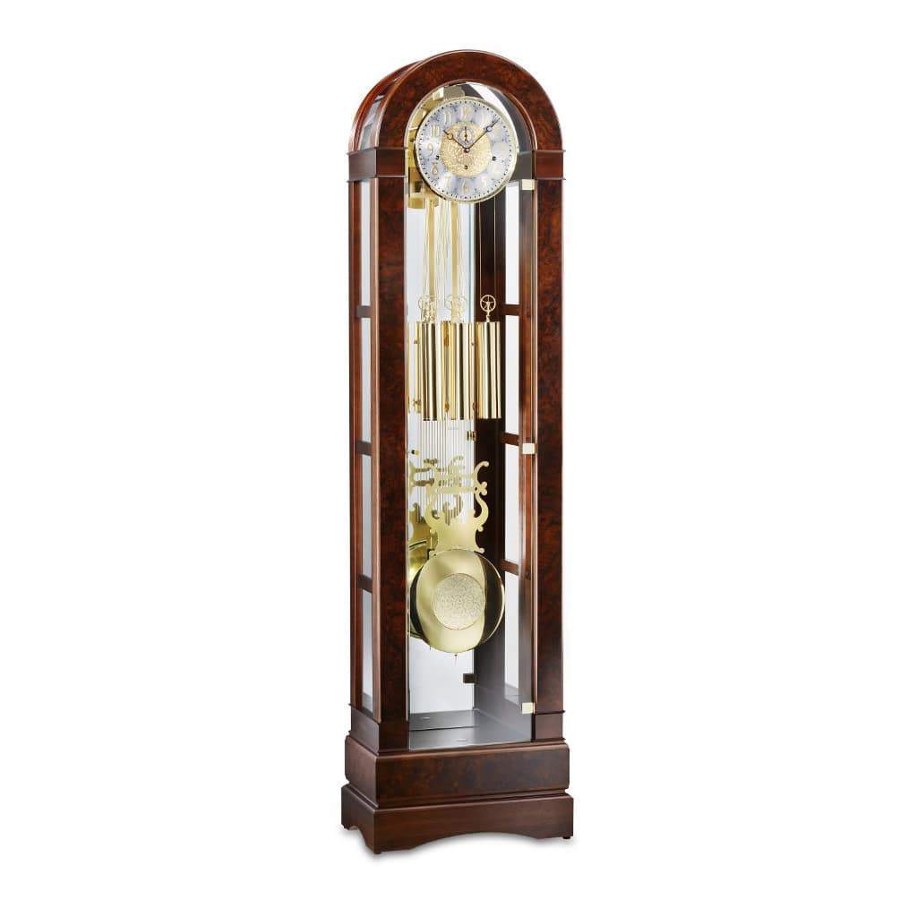 Floor Clock / Grandfather Clock - Kieninger 0135-23-01 Curved Glass Curio Floor Clock, Triple Chimes, 12-Rods, Walnut