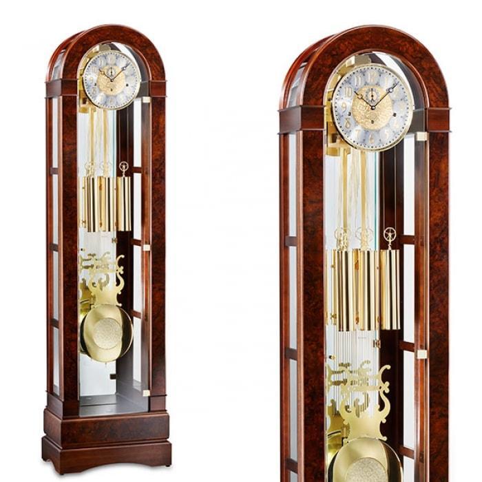 Floor Clock / Grandfather Clock - Kieninger 0135-23-01 Curved Glass Curio Floor Clock, Triple Chimes, 12-Rods, Walnut