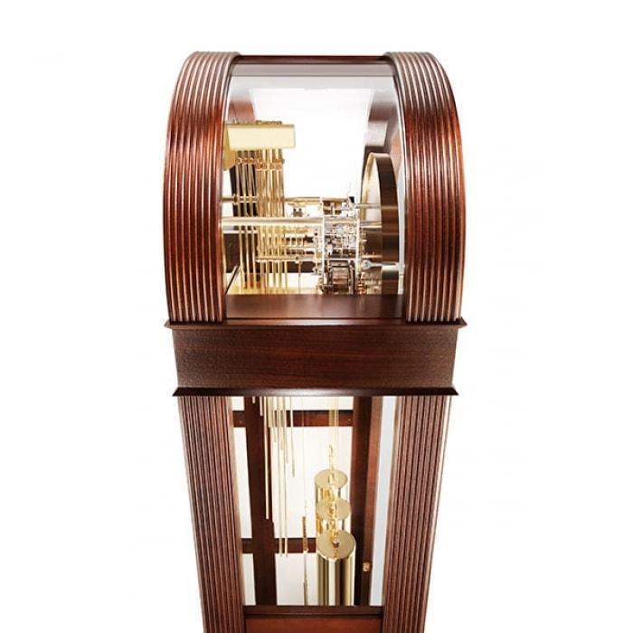 Floor Clock / Grandfather Clock - Kieninger 0135-23-01 Curved Glass Curio Floor Clock, Triple Chimes, 12-Rods, Walnut